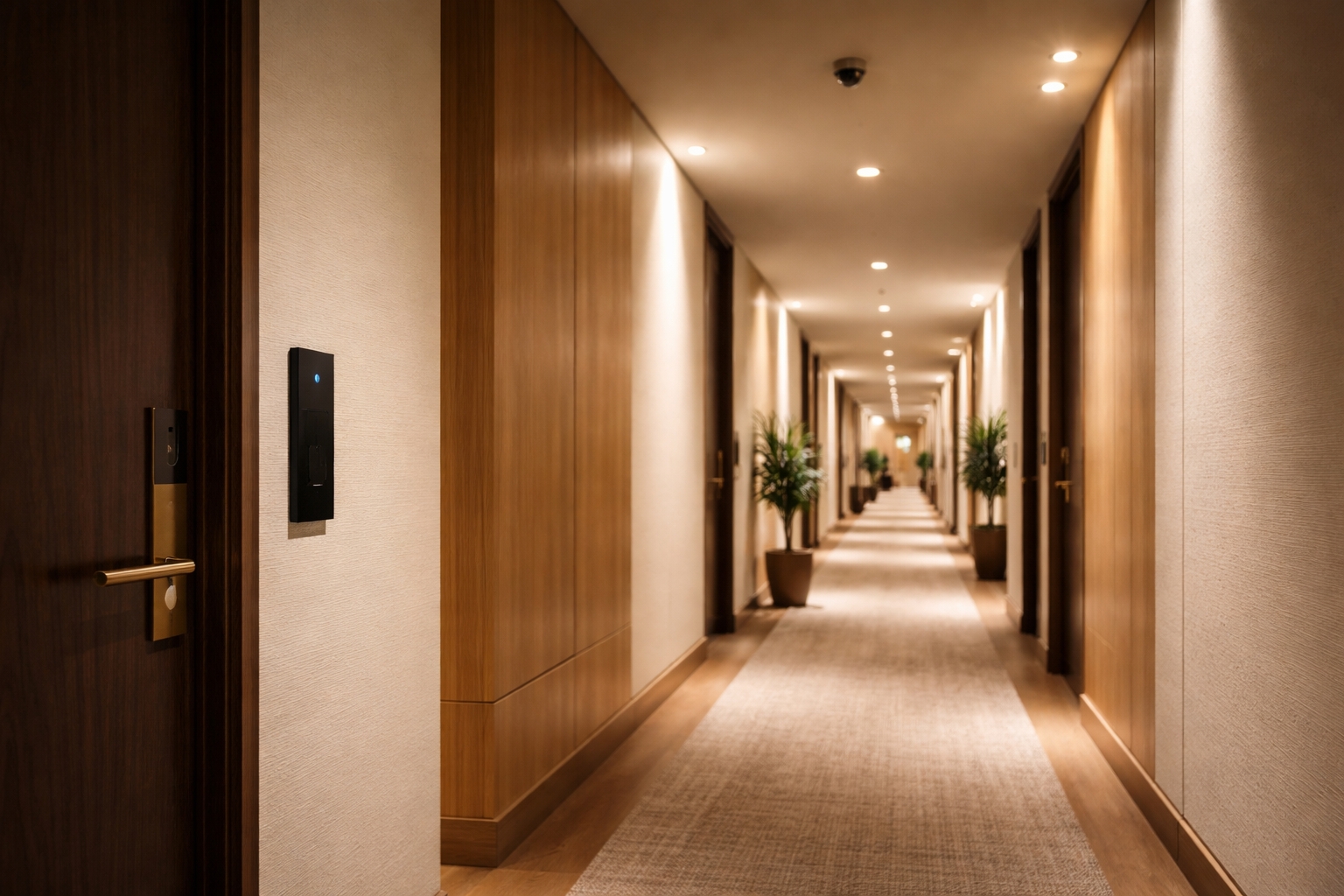 Smart building access control in luxury multifamily corridor